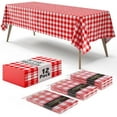 thumbnail image 1 of Picnic Table Cover - 12 Pack Premium Rectangle Plastic Tablecloth - Red & White Checkered BBQ Table Cover - Gingham Checkerboard Disposable Tablecloth 54" x 108" Rectangle, 1 of 6