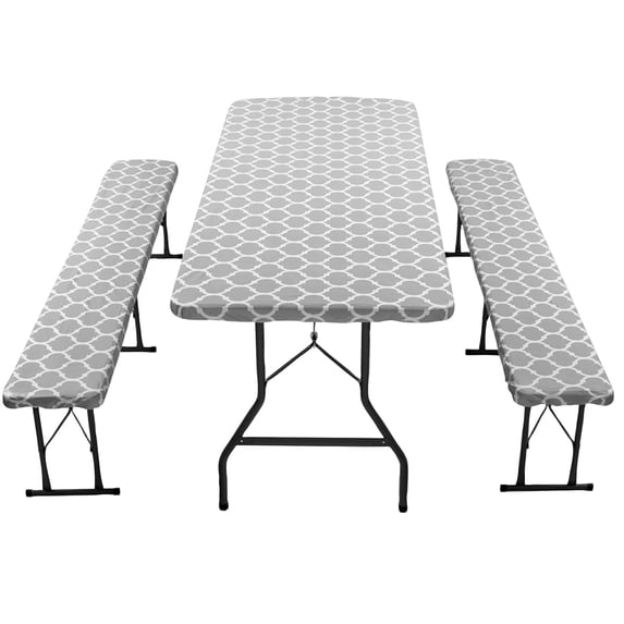Picnic Table Cover 3-Piece Set Waterproof Stain Resistant Elastic Tablecloth with Bench Covers for Outdoor Patio Camping and Dining