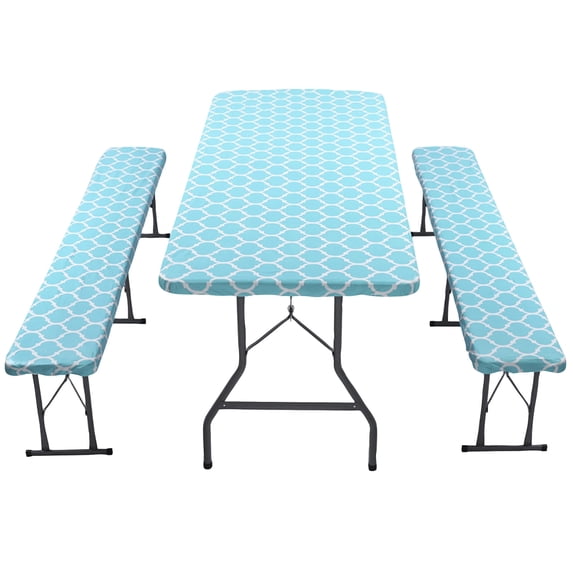 Picnic Table Cover 3-Piece Set Waterproof Stain Resistant Elastic Tablecloth with Bench Covers for Outdoor Patio Camping and Dining