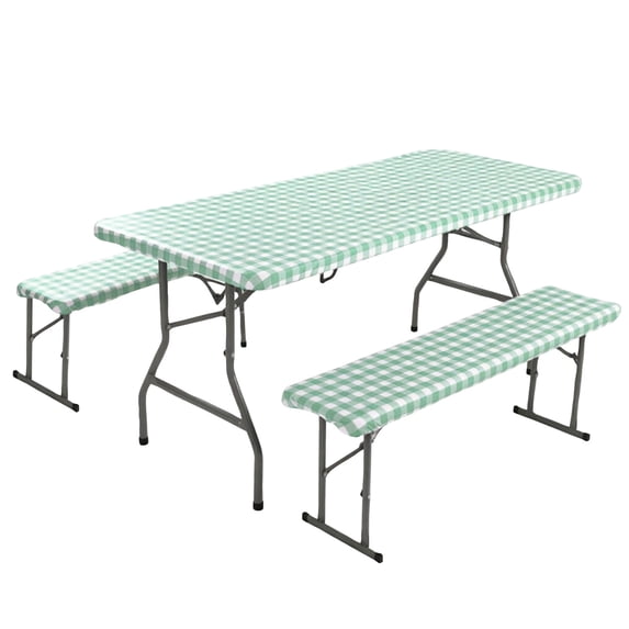 Picnic Table Cover 3-Piece Set Waterproof Stain Resistant Elastic Tablecloth with Bench Covers for Outdoor Patio Camping and Dining