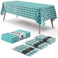 thumbnail image 1 of Picnic Table Cover - 6 Pack Premium Rectangle Plastic Tablecloth - Teal & White Checkered BBQ Table Cover - Gingham Checkerboard Disposable Plastic Tablecloth 54" x 108" Rectangle, 1 of 6