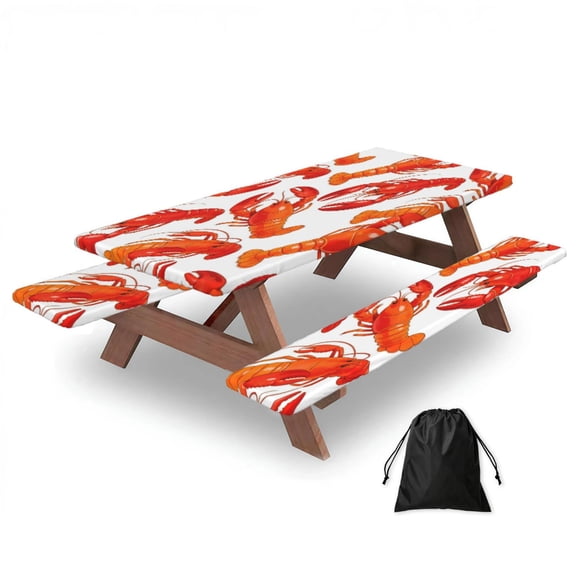 Picnic Table Cover And Bench Covers 72in Water Resistant Elastic Edge Set For Camping Bbq Outdoor Parties With Storage Bag Cute Little Crayfish (1)