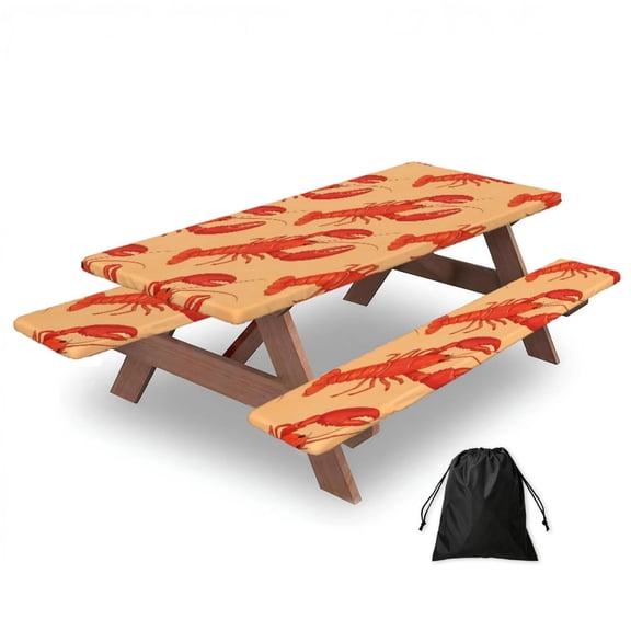 Picnic Table Cover And Bench Covers 72in Water Resistant Elastic Edge Set For Camping Bbq Outdoor Parties With Storage Bag Cute Little Crayfish (2)