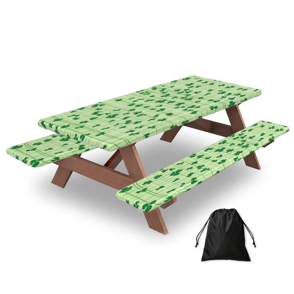 Picnic Table Cover And Bench Covers 72in Water Resistant Elastic Edge Set For Camping Bbq Outdoor Parties With Storage Bag St.Patricks Clover-2