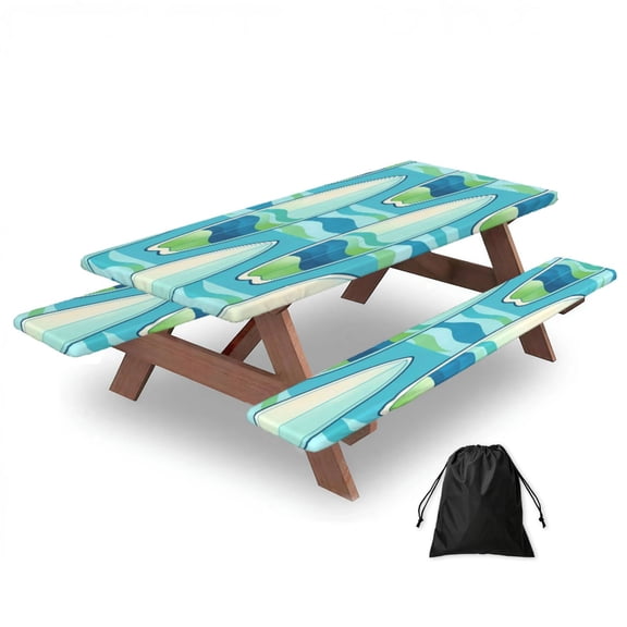 Picnic Table Cover And Bench Covers 72in Water Resistant Elastic Edge Set For Camping Bbq Outdoor Parties With Storage Bag Summer Surfboards (2)