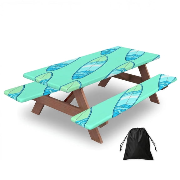 Picnic Table Cover And Bench Covers 72in Water Resistant Elastic Edge Set For Camping Bbq Outdoor Parties With Storage Bag Summer Surfboards (3)