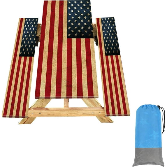Picnic Table Cover with Bench Covers 6FT 3PCS, Camping Essentials Waterproof Windproof Tablecloth with Drawstring Bag, Fitted Rectangle Tables and Seats, 72", US Flag