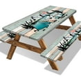 thumbnail image 1 of Picnic Table Cover with Bench Covers 6FT Outdoor Camping Essentials Waterproof Fitted Picnic Table Cloth Wood Texture Fitted Picnic Tablecloth with Elastic(3pcs-72"), 1 of 7