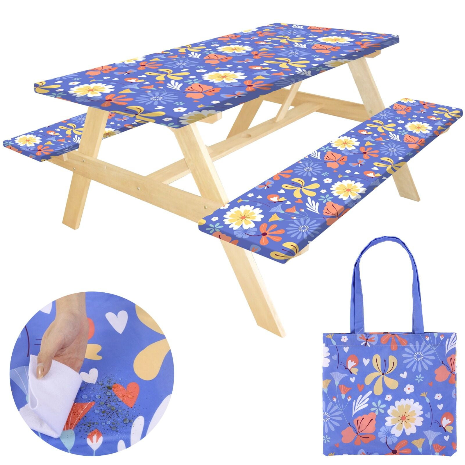 Picnic Table Cover with Bench Covers, 6FT Waterproof Windproof Picnic ...