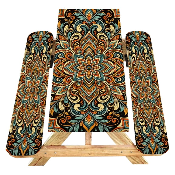 Picnic Table Cover with Bench Covers 72IN 6FT, Retro Ethnic Floral Picnic Furniture Protector, Stain Resistant Elastic Table & Bench Cover with Teal & Orange Print