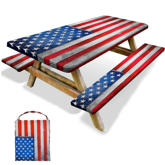 SLUMLOVE 6ft Picnic Table Bench Cover Set, Water-Repellent Elastic Edge for Camping RV Indoor Outdoor
