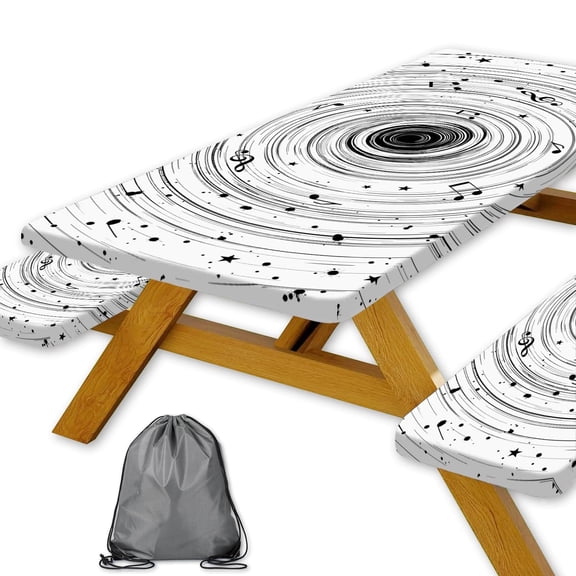 Picnic Table Cover with Bench Covers Camping Essentials Abstract Art Cosmic Vortex Pattern Waterproof Oilproof Fitted Camping Tablecloth Cover with Elastic Edge for Indoor Outdoor 3 PCS(30x60 Inches)
