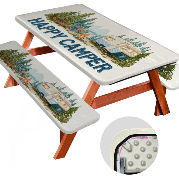 Picnic Table Cover with Bench Covers, Camping Essentials, Fitted Camping , Waterproof and oilproof with elastic Edge for Indoor Outdoor Patio, 72in (Forest RV)