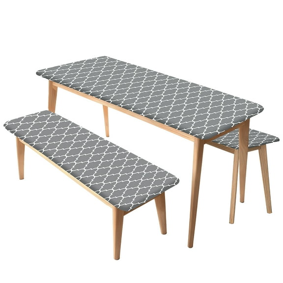 Picnic Table Cover with Bench Covers, Elastic Fitted Vinyl Tablecloths for 6 Foot Rectangle Tables, Washable Tablecloths, Stretch Washable Patio Tablecloth for Outdoor, RV Camping (Gray, 30"x72")