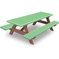 thumbnail image 1 of Picnic Table Cover With Bench Covers, Niyattn Fitted Table Covers Vinyl Tablecloth with Flannel Backing For 6 Foot Tables, Elastic Edge Waterproof for Home Goods Indoor Outdoor Patio, Green White, 1 of 6