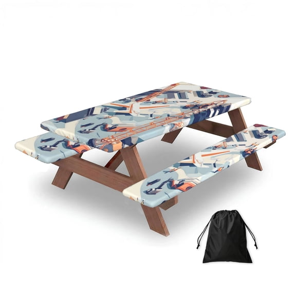 Picnic Table Cover Bench Covers Set 60 Inch Waterproof Fade Resistant Picnic Tablecloth With Storage Bag For Camping Bbq Birthday Party Construction Site