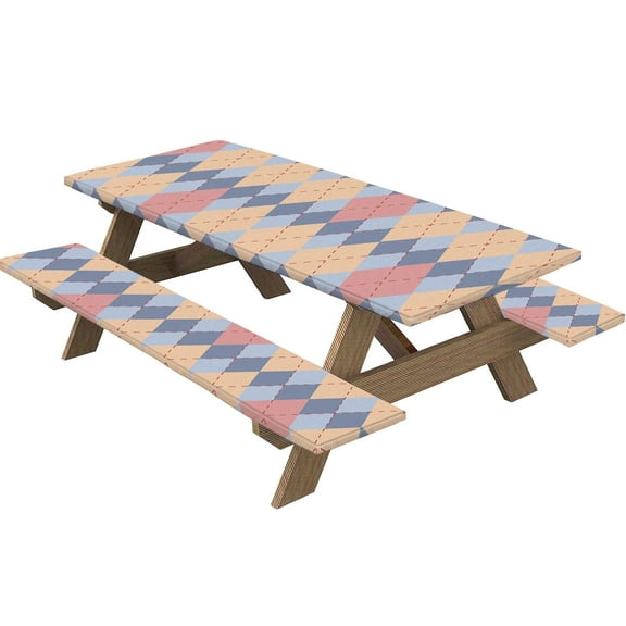 Jetcloudlive Picnic Table Cover with Bench Covers Tablecloth Cover with Elastic Edge Waterproof Polyester Camping Tablecloth Windproof Long Chair Covers Set for 6FT Rectangle Tables and Chair