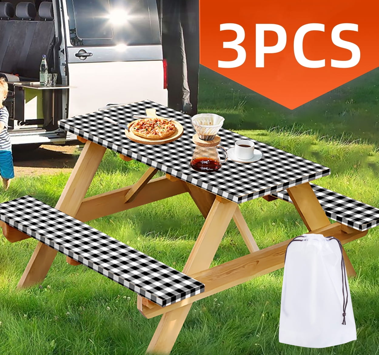 Bench Backing Waterproof Picnic Table & Bench Covers Set - Flannel Backed, Elastic ...