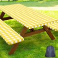 thumbnail image 1 of Picnic Table Cover with Bench Covers, 3pcs Set Outdoor Waterproof Picnic Tablecloth with Elastic Edges, 72x30 Inches, Yellow, 1 of 8