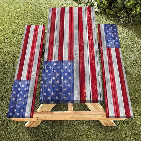 Picnic Table Cover with Bench Covers American Flag Fitted Picnic Table Cloths Elastic Picnic Tablecloth Outdoor Camping Essentials