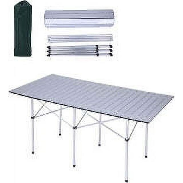 Picnic Table Folding Camping Table Chair Set with 4 Seats Chairs and Umbrella Hole