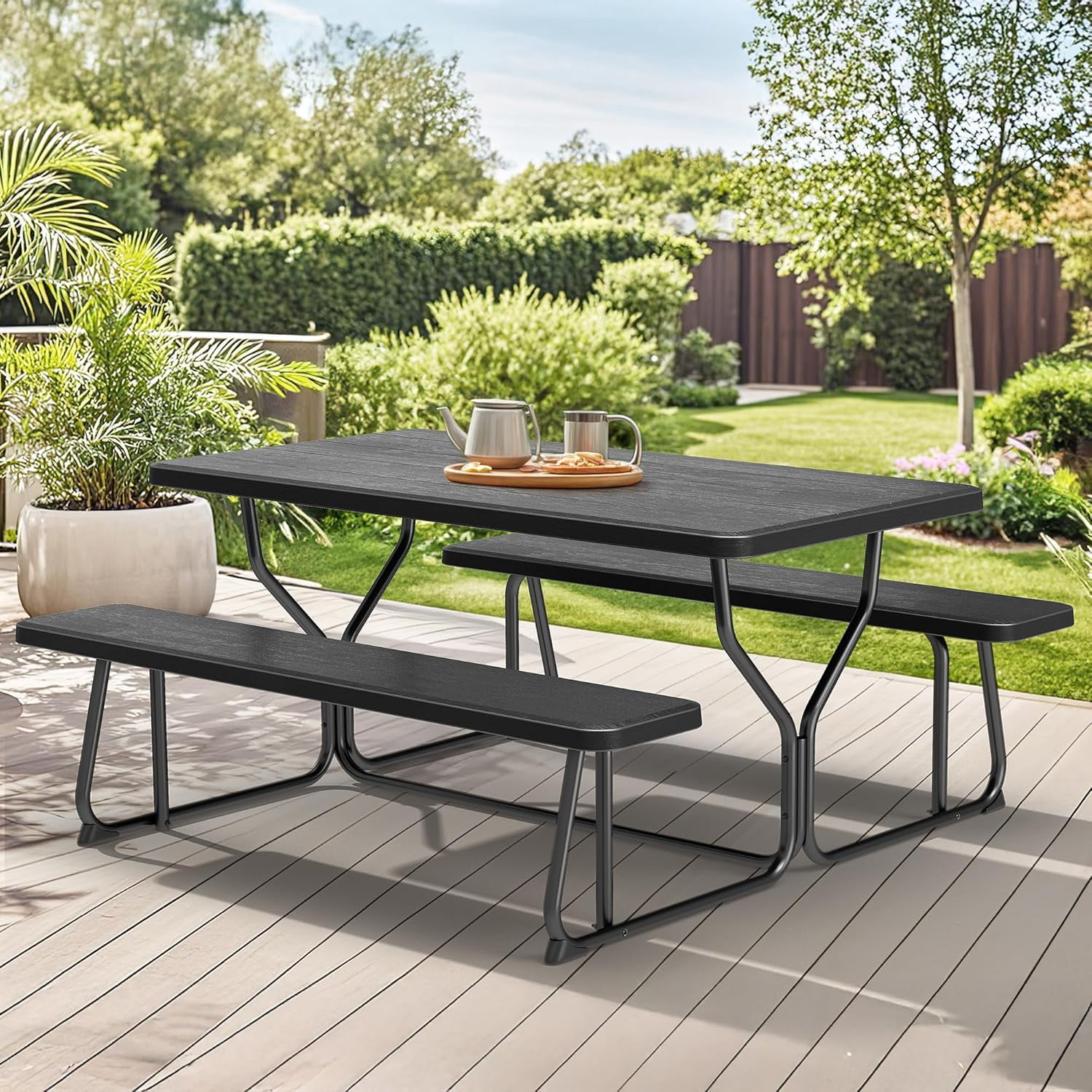 Picnic Table Heavy Duty Outdoor Picnic Table and Bench with Weather ...