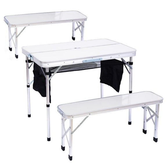Picnic Table, Portable Folding Picnic Table Set, Folding Picnic Table, Camping Table with 2 Benches, Storage Bag & Mesh Net