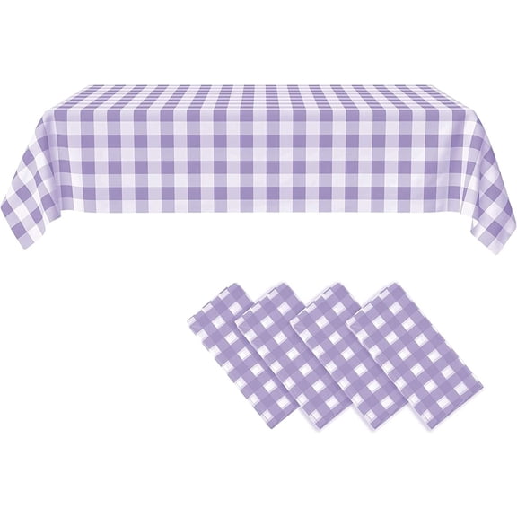 Crystal Lemon Picnic Disposable Party Purple Checkered Plastic Tablecloth