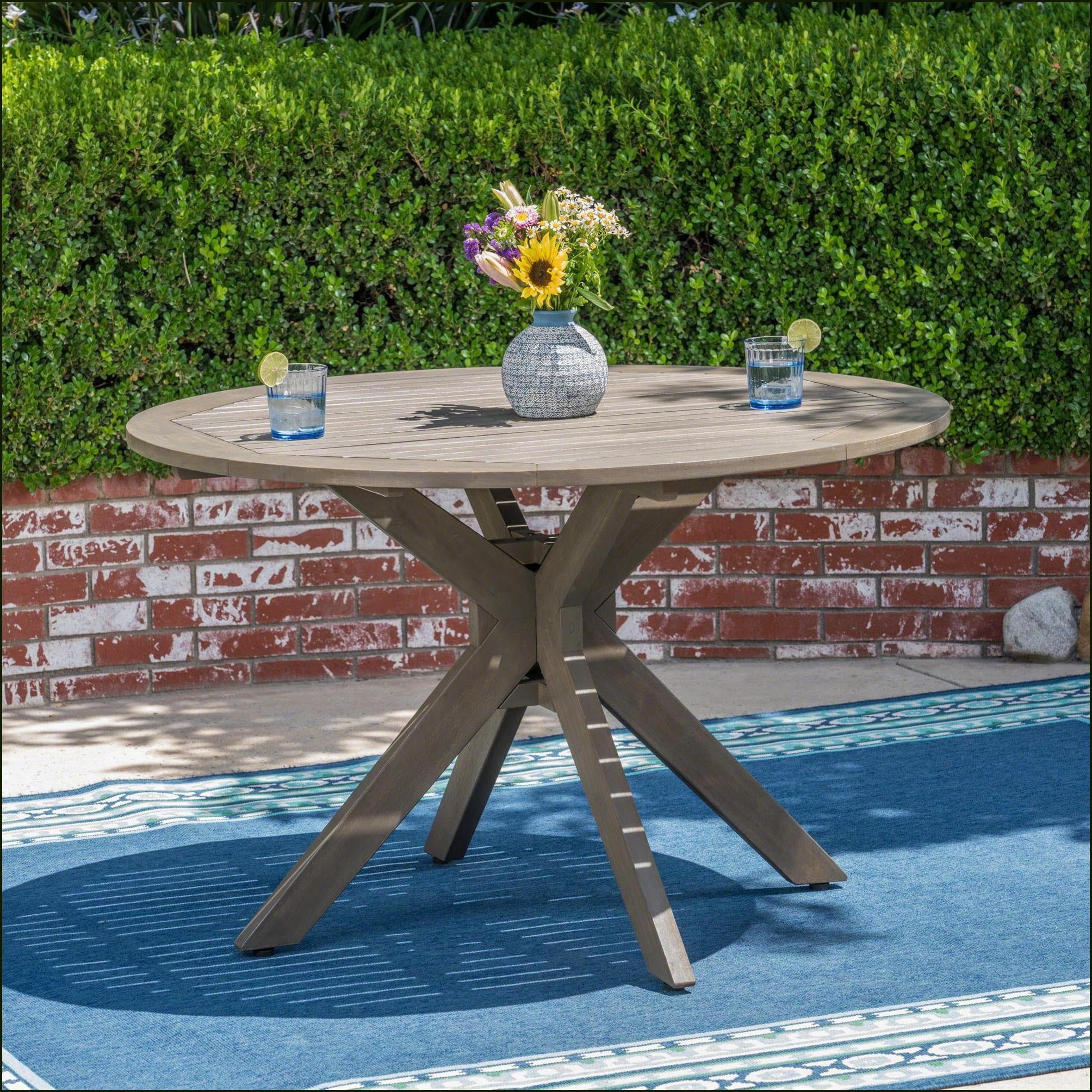 Picnic Tables|Mesa de picnic|4-Person Outdoor Patio Round Acacia X-Base ...
