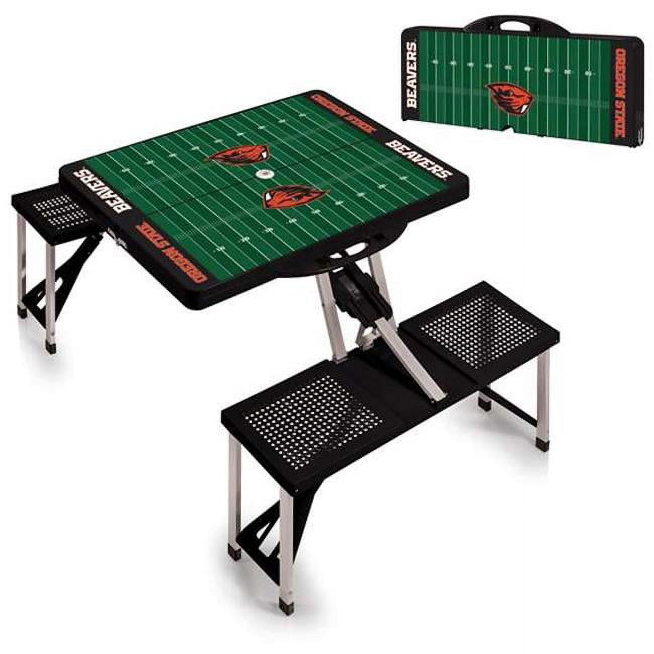 Picnic Time 811-00-175-485-0 Oregon State Beavers Digital Print Portable Folding Picnic Table with Four Seats, Black
