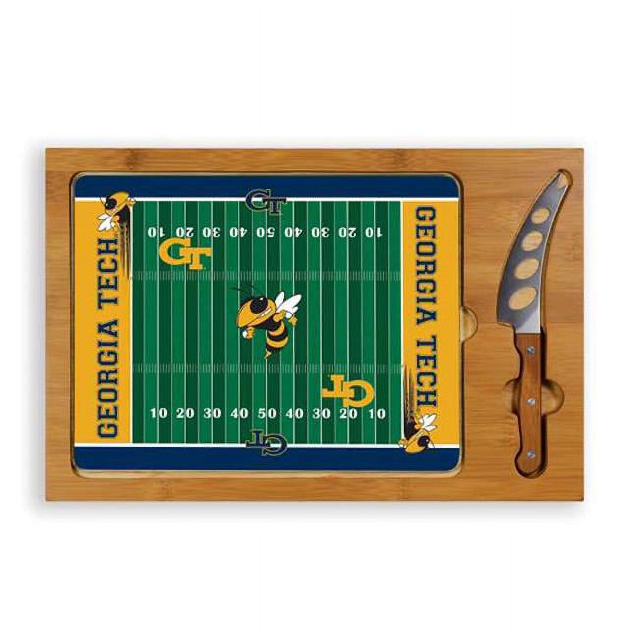 Picnic Time 910-00-505-194-0 Georgia Tech Yellow Jackets Digital Print Icon-Football Cutting Board Tray with 3 Piece Knife Set&#44; Natural - image 1 of 2