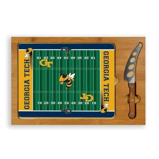 Picnic Time 910-00-505-194-0 Georgia Tech Yellow Jackets Digital Print Icon-Football Cutting Board Tray with 3 Piece Knife Set&#44; Natural