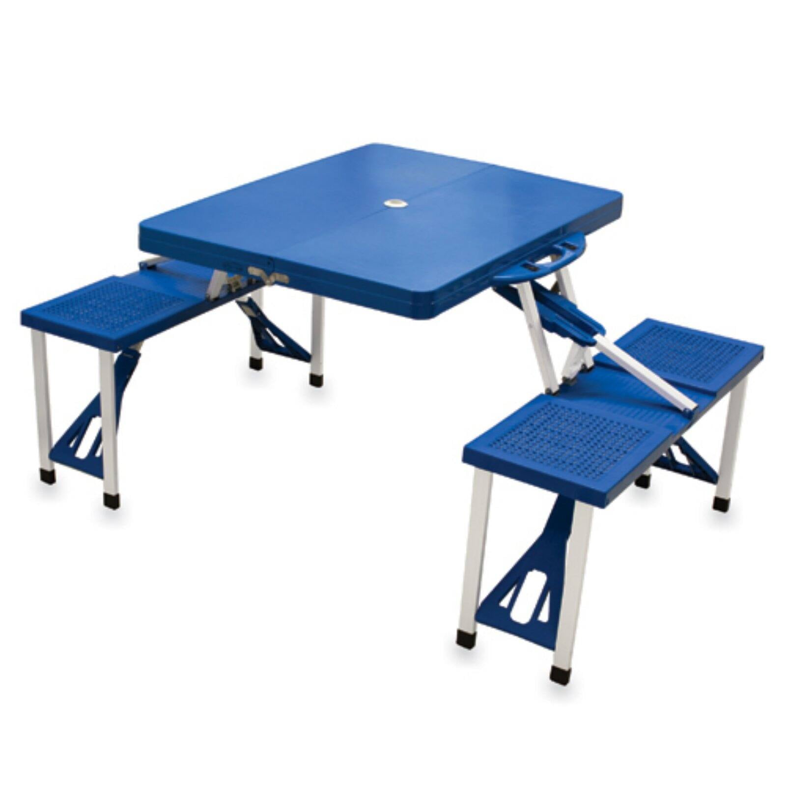 Royal Blue Portable Folding Picnic Table with Seats and Umbrella Hole