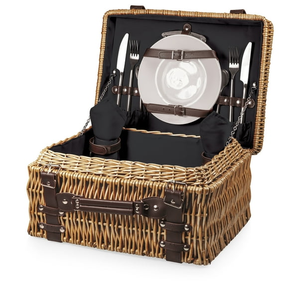 Picnic Time Champion Picnic Basket for 2, Black with Brown Accents
