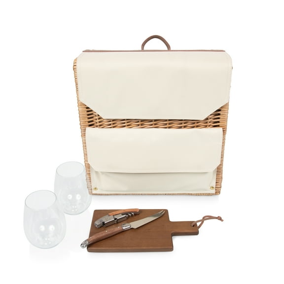 Picnic Time Corsica Grande Wine & Cheese Basket Backpack, Beige Canvas