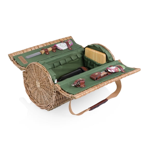 Picnic Time Verona Wine & Cheese Picnic Basket - Wicker Wine Tote, Pine Green