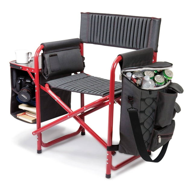 Picnic Time Fusion Directors Chair - Dark Gray with Red
