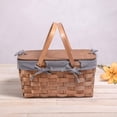 thumbnail image 1 of Picnic Time Kansas Handwoven Wood Picnic Basket with Tabletop Lid and Removable Liner, Navy Blue & White Stripe, 1 of 11