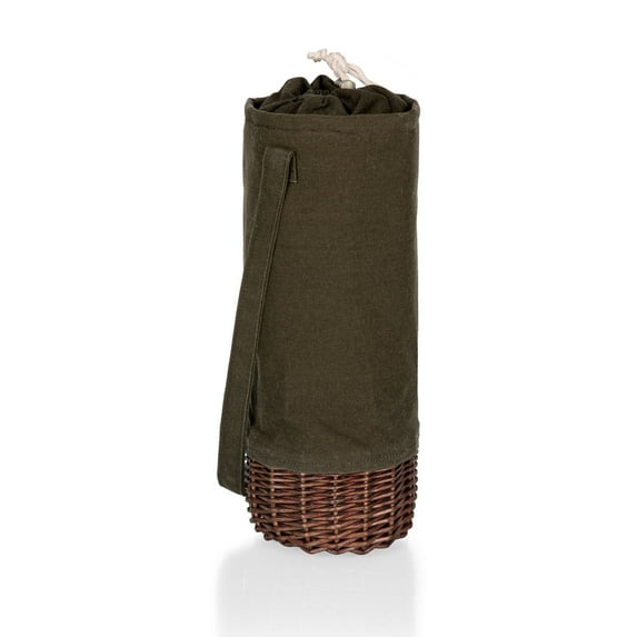 Malbec Insulated Canvas and Willow Wine Bottle Basket, (Khaki Green with Brown Accents)