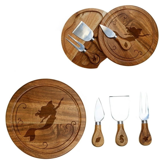 Little Mermaid - Acacia Brie Cheese Cutting Board & Tools Set, (Acacia Wood)