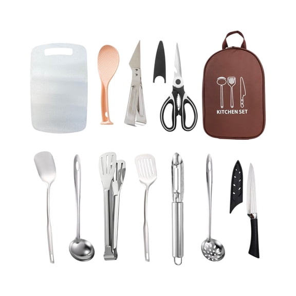 Picnic Tool Set, Essential Outdoor Dining Accessories Kit for Family Outing, Camping, Barbecue and Parks (12-Piece), Coffee