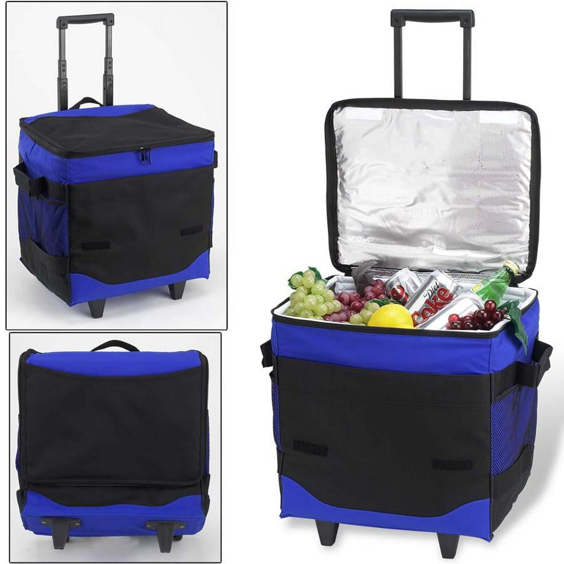 Blue and Black Rolling Insulated Picnic Cooler with Wheels