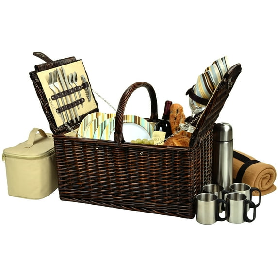 Picnic at Ascot Buckingham Willow Picnic Basket for 4 with Blanket and Coffee Service - Santa Cruz (714BC-SC)