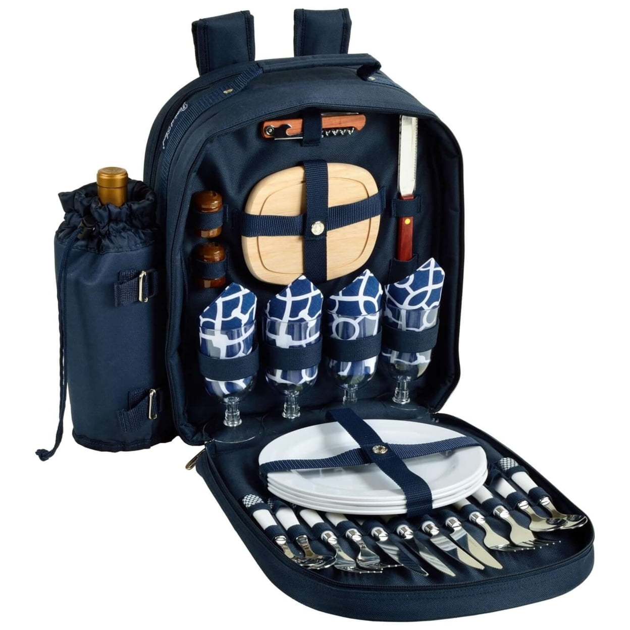 Trellis Blue Polycanvas Picnic Backpack with Wine Holder