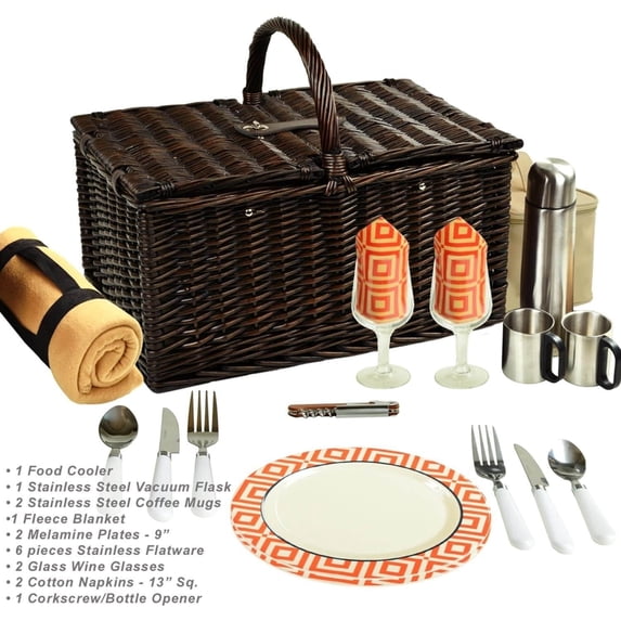 Picnic at Ascot Surrey Picnic Basket for 2 w/Blanket & Coffee