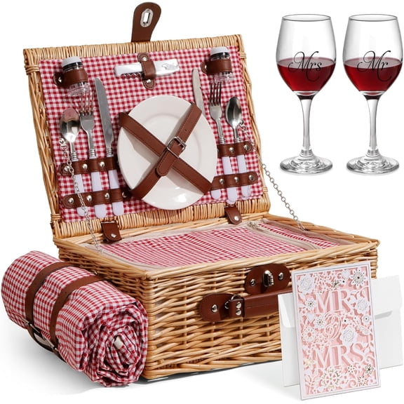 Picnic basket, essential accessory for outdoor picnics, wedding gift/bridal shower gift. Different colors to choose from