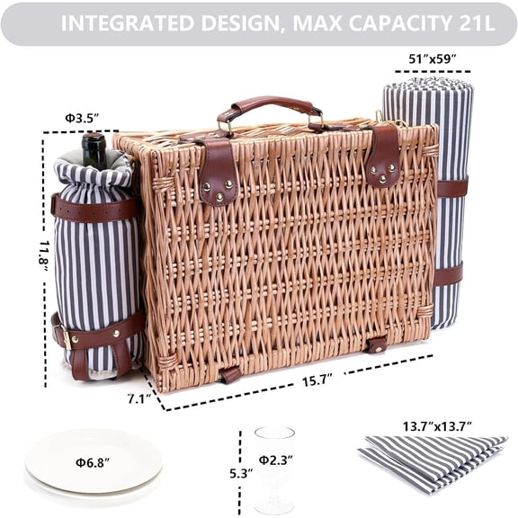 Picnic basket, suitable for camping and weddings. Different specifications and colors to choose from