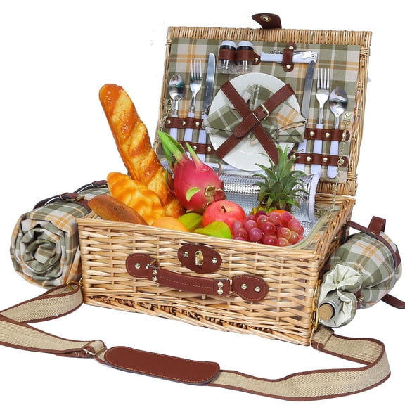 Picnic basket with blanket, outdoor, camping, beach, couple, wedding gift. Different colors to choose from