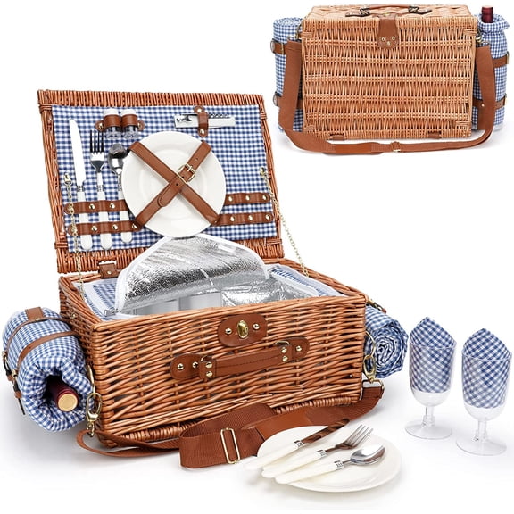 Picnic baskets, picnic basket sets, handmade natural wicker baskets for camping and outdoor parties. Different colors and specifications to choose from