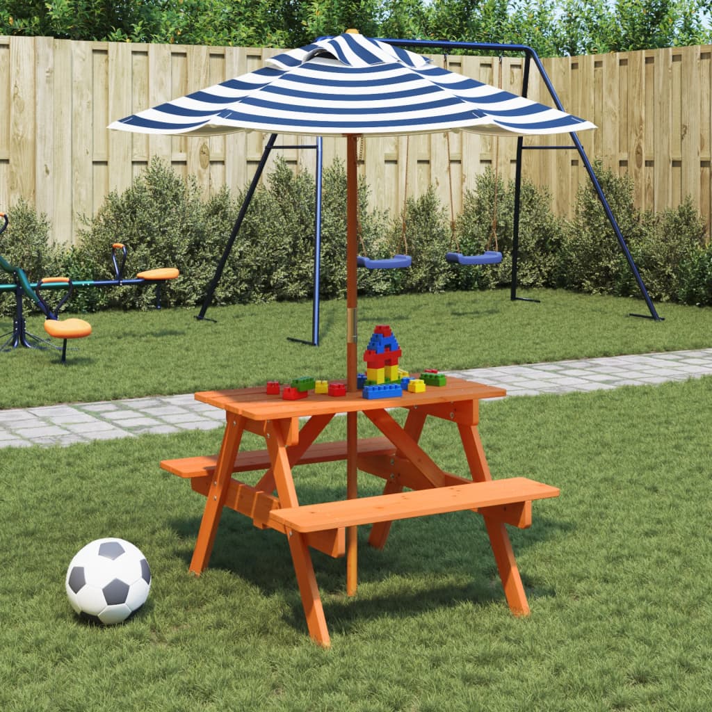 Picnic table for 4 children with parasol solid fir wood